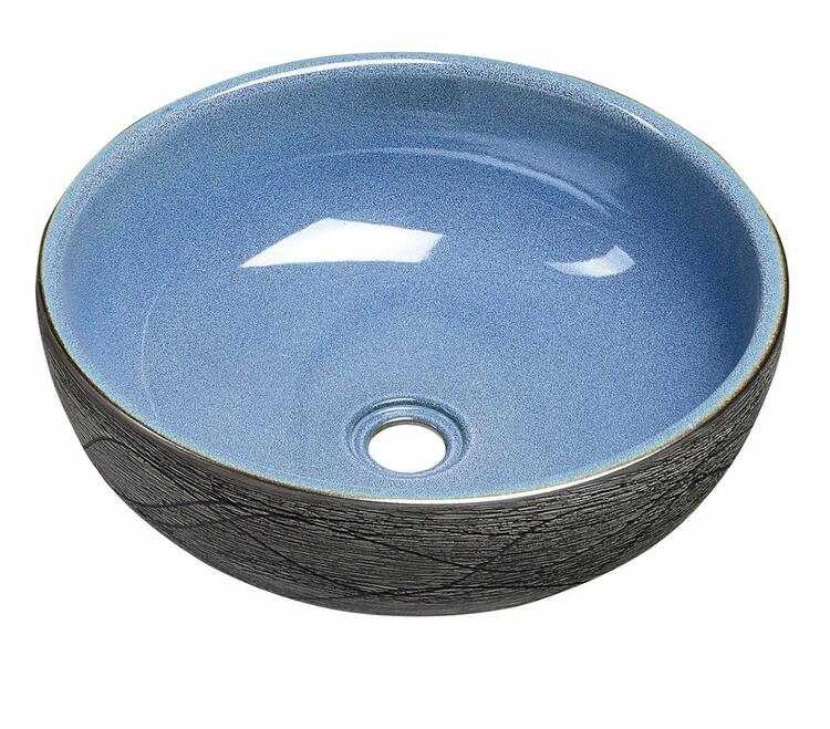 PRIORI keramické umyvadlo na desku, Ø 41 cm, modrá/šedá