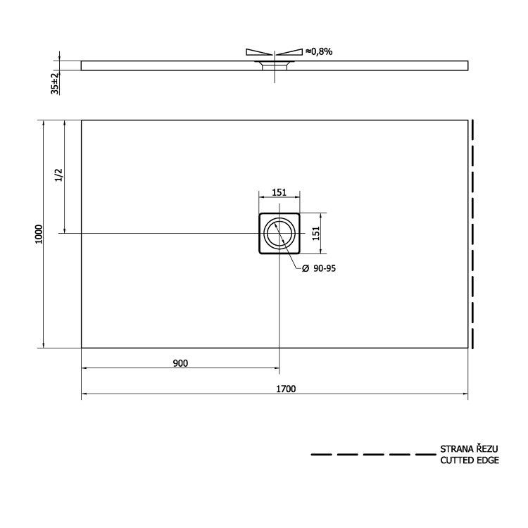 Obdélníková sprchová vanička z litého mramoru 170×100 cm bílá – Polysan Flexia 72918
