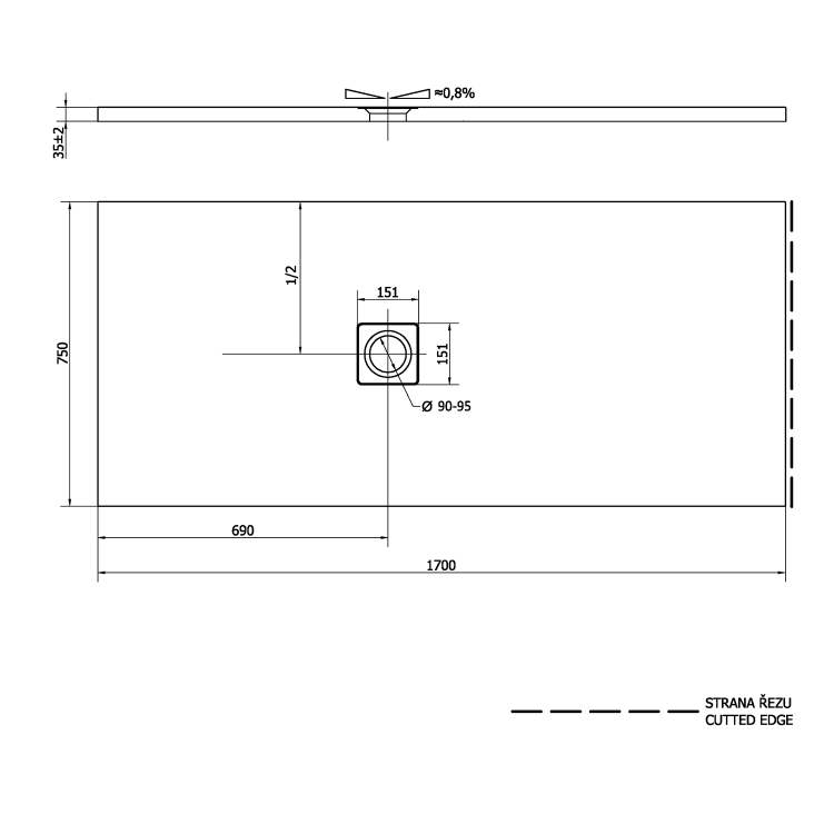 Obdélníková sprchová vanička z litého mramoru 170×75 cm bílá – Polysan Flexia 72919