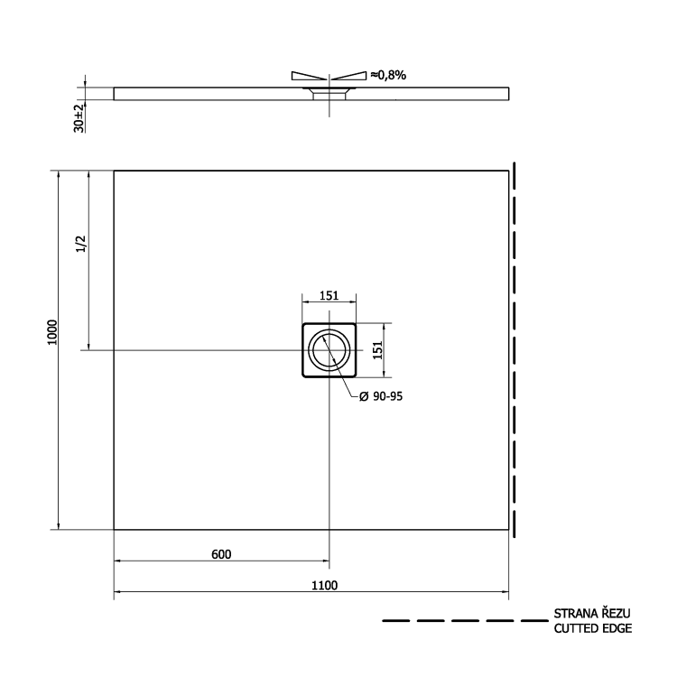 Obdélníková sprchová vanička z litého mramoru 110×100 cm bílá – Polysan Flexia 72922