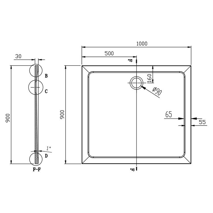 Obdélníková sprchová vanička z litého mramoru 100×90 cm – Aqualine Tecmi PQ10090