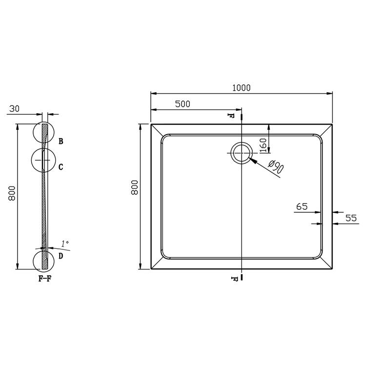 Obdélníková sprchová vanička z litého mramoru 100×80 cm – Aqualine Tecmi PQ10080