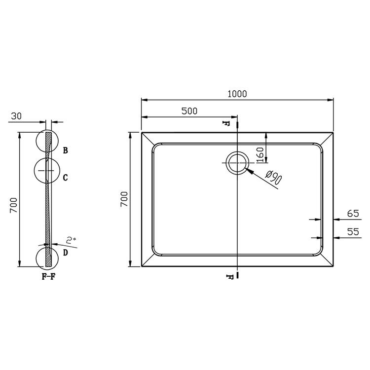 Obdélníková sprchová vanička z litého mramoru 100×70 cm – Aqualine Tecmi PQ10070