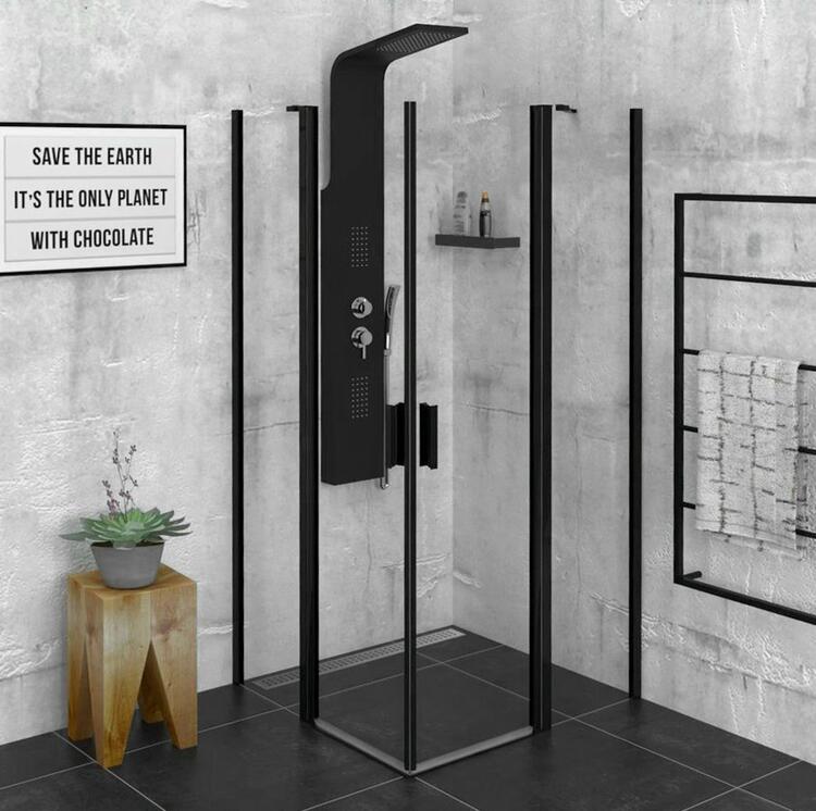 ZOOM BLACK čtvercová sprchová zástěna 900x900mm, čiré sklo