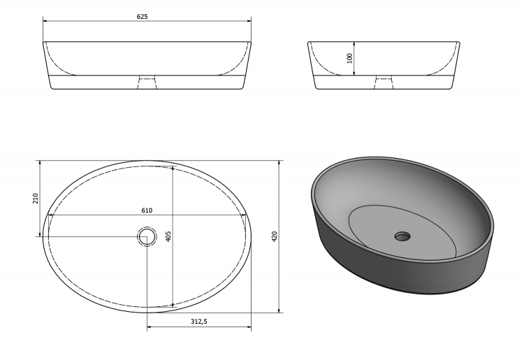 PERA keramické umyvadlo na desku, 62,5x42cm, bílá
