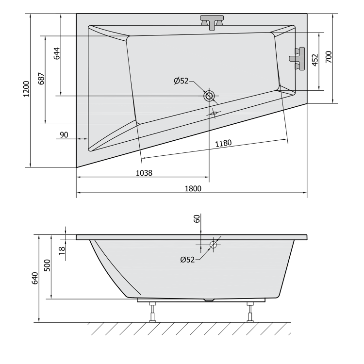 TRIANGL L SLIM asymetrická vana 180x120x50cm, bílá