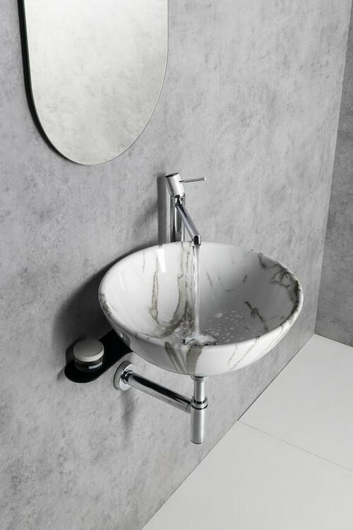 DALMA keramické umyvadlo na desku, Ø 42cm, carrara