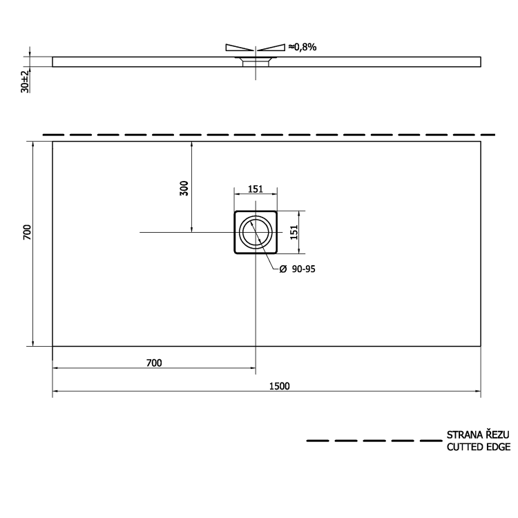 Obdélníková sprchová vanička z litého mramoru 150×70 cm bílá – Polysan Flexia 90131