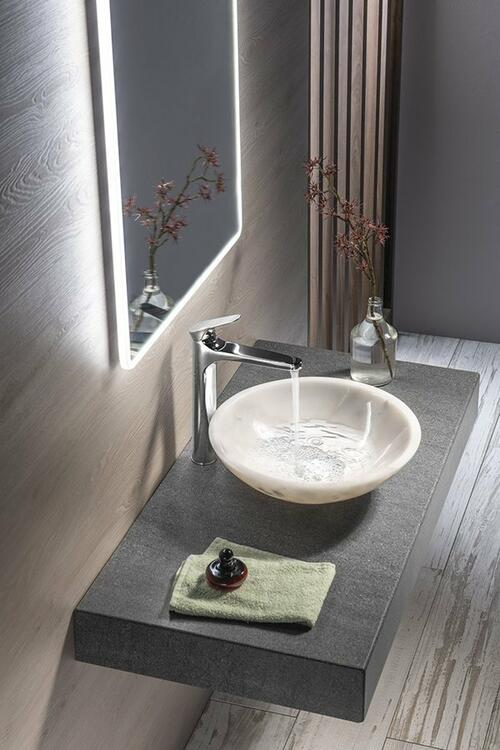 BLOK kamenné umyvadlo na desku Ø 40cm, leštěný bílý mramor