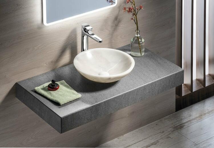 BLOK kamenné umyvadlo na desku Ø 40cm, leštěný bílý mramor