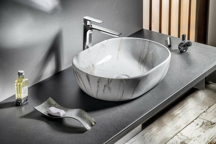 DALMA keramické umyvadlo na desku, 59x42cm, carrara