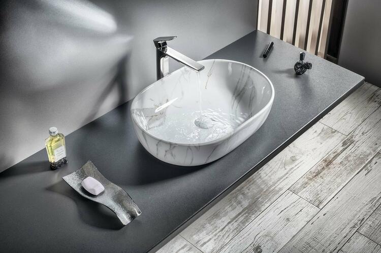 DALMA keramické umyvadlo na desku, 59x42cm, carrara