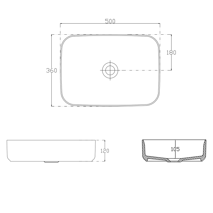 INFINITY RECTANGLE keramické umyvadlo na desku, 50x36cm, bílá