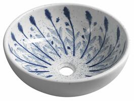 PRIORI keramické umyvadlo na desku, Ø 41 cm, bílá s modrým vzorem | Více - 