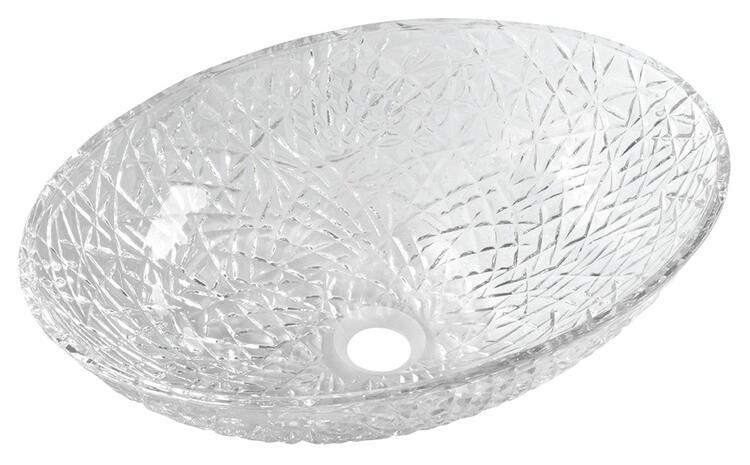PURUS skleněné gravírované umyvadlo na desku, 50x36cm, čirá