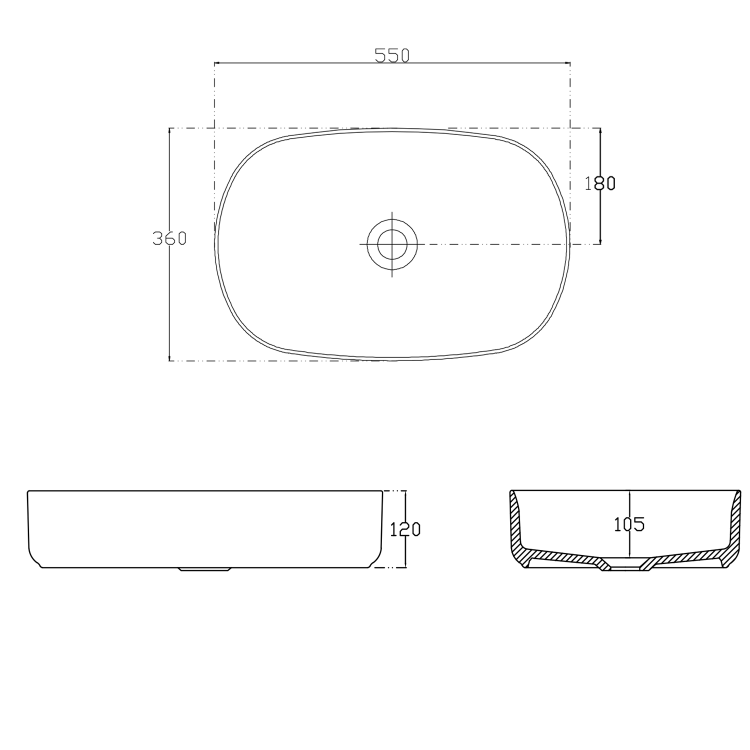 INFINITY OVAL keramické umyvadlo na desku, 55x36cm, bílá mat