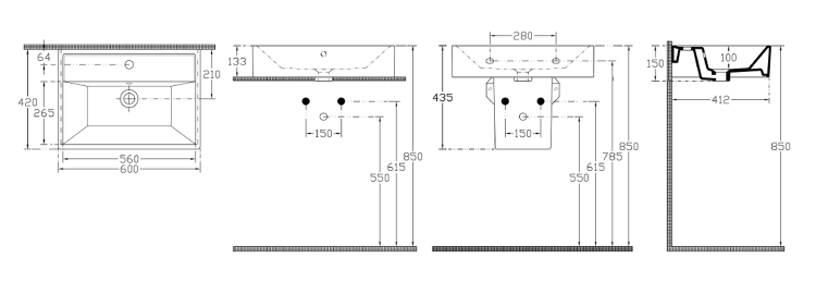 Umyvadlo 60 cm černá mat – Isvea Sistema 10SF50060-2N