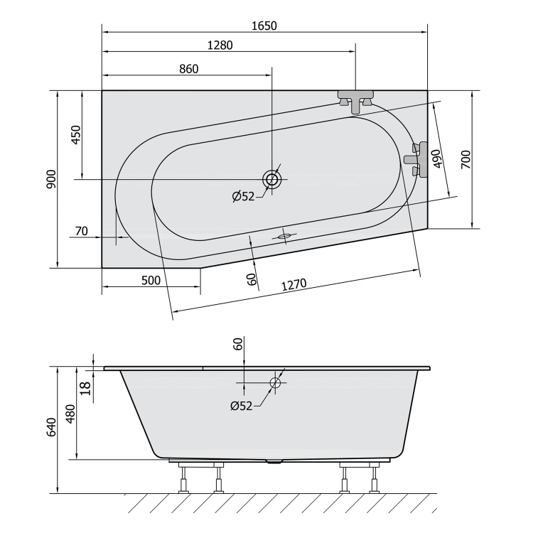 ASTRA WL SLIM asymetrická vana 165x90x48cm, bílá