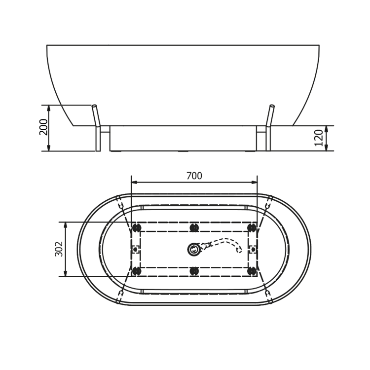 REDUTA konstrukce pro vanu 171x81cm, černá mat