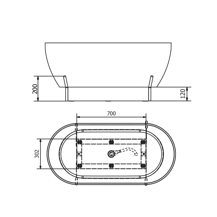 REDUTA konstrukce pro vanu 150x75cm, černá mat