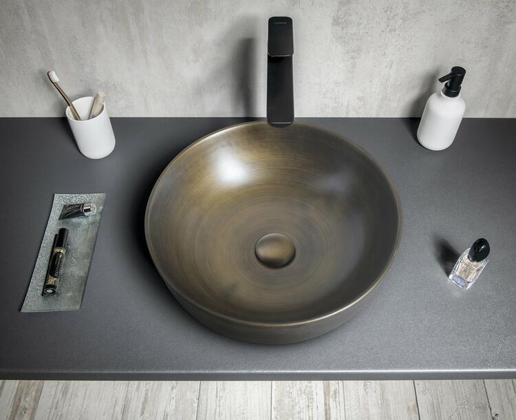 PRIORI keramické umyvadlo na desku, Ø 41,5 cm, bronz