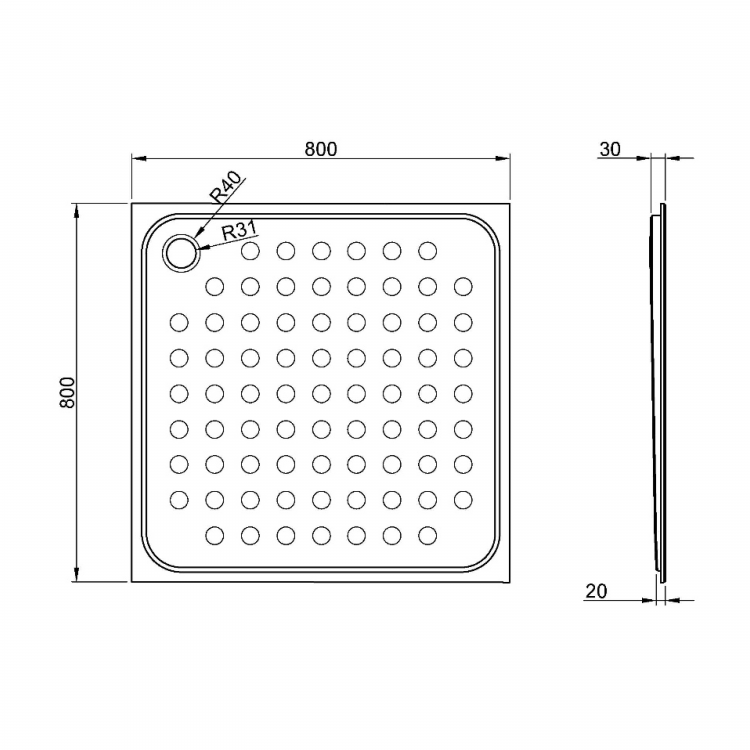 Čtvercová sprchová vanička 80 cm nerez mat – Nofer 13052.80.S