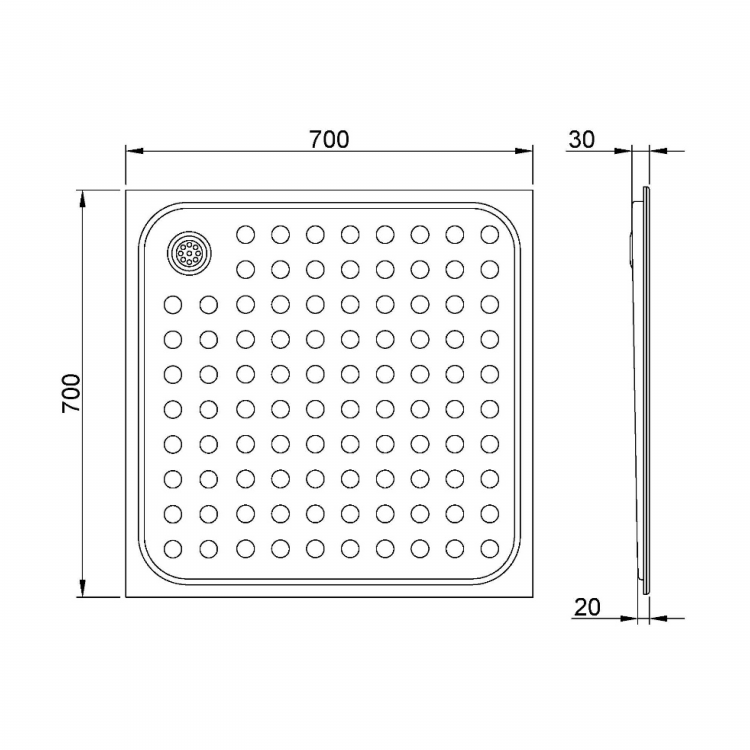 Čtvercová sprchová vanička 70 cm nerez mat – Nofer 13052.70.S
