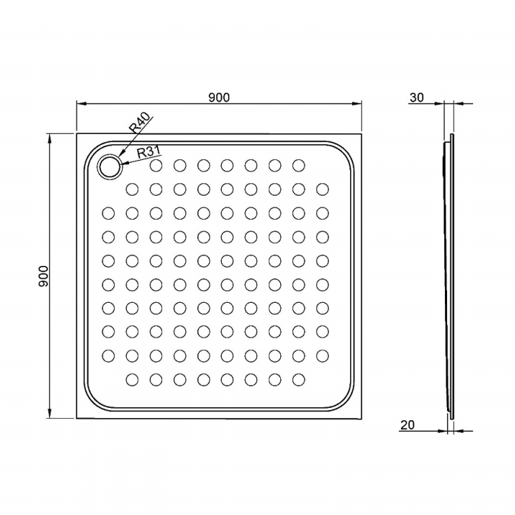 Čtvercová sprchová vanička 90 cm nerez mat – Nofer 13052.90.S
