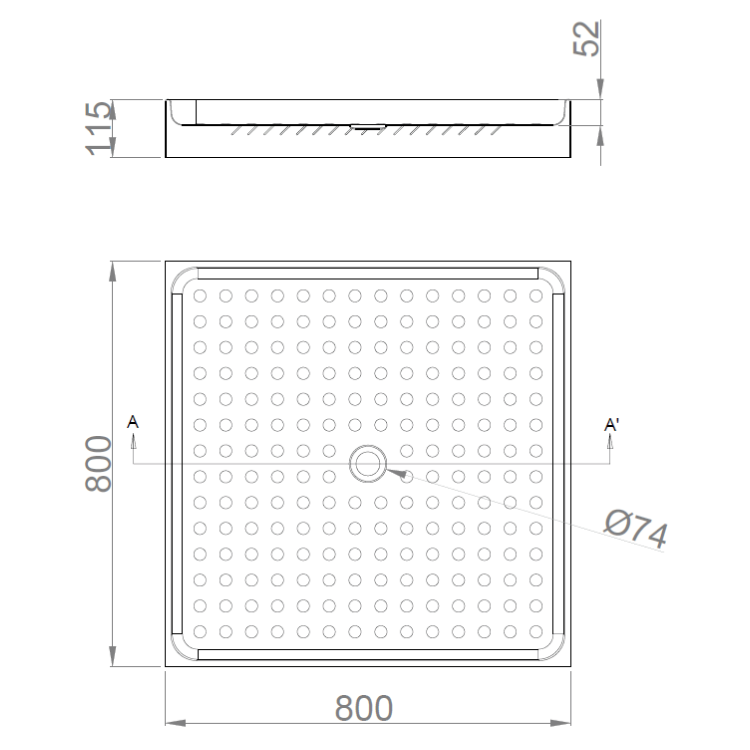 Čtvercová sprchová vanička 80 cm nerez mat – Nofer 13055.2.S