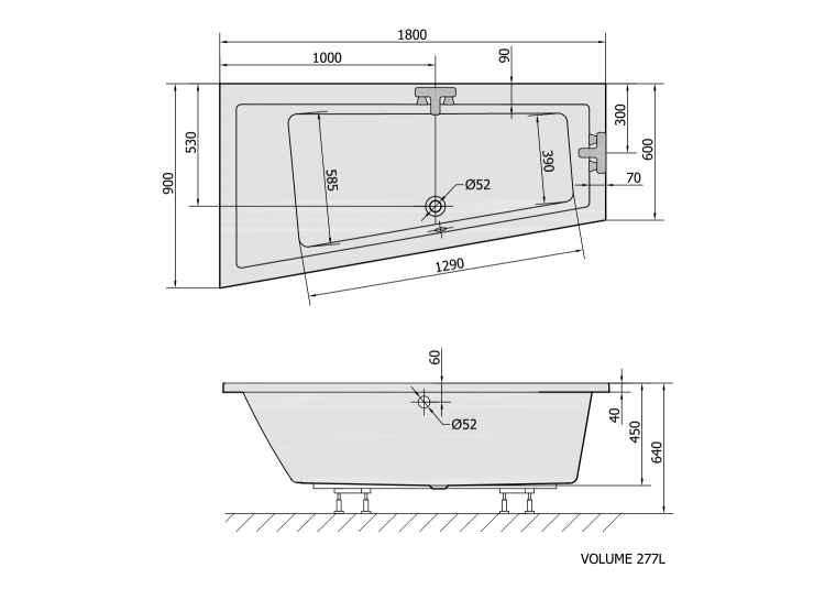 Asymetrická akrylátová vana 180×90 cm (L) bílá mat – Polysan Andra