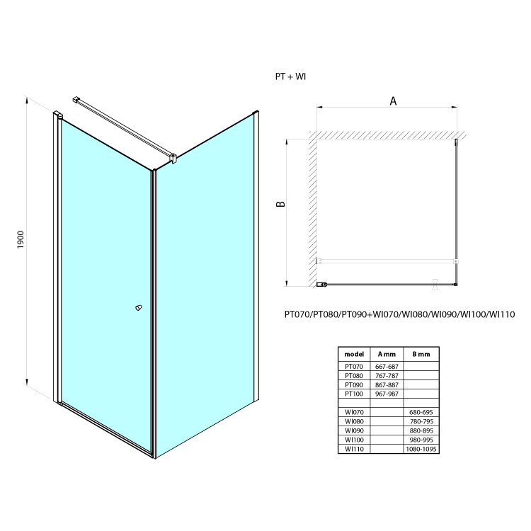PILOT čtvercový sprchový kout 900x900 mm, sklo Brick