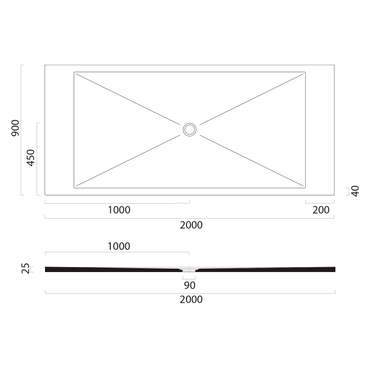 Obdélníková sprchová vanička 200×90 cm bílá mat – GSI Extra flat 46200909