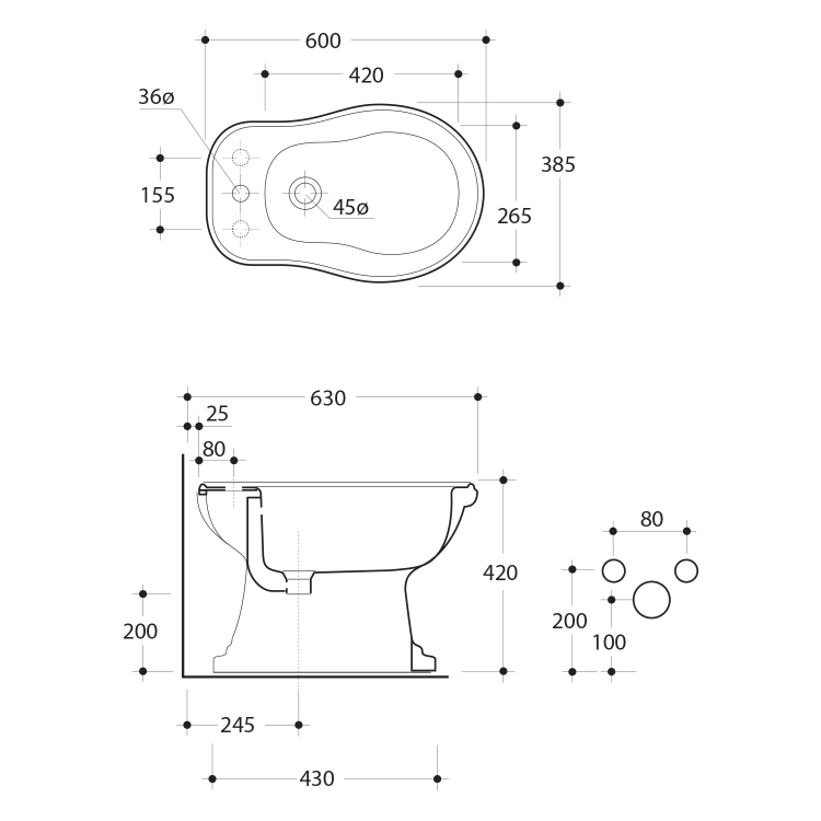 RETRO bidet stojící 38,5x60cm, bílá