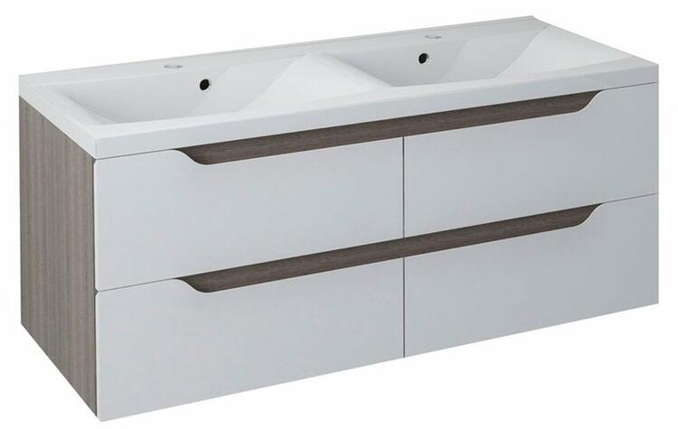 Dvojumyvadlová skříňka 119,7×50×47,8 cm bílá mat/mali wenge – Sapho WAVE WA120-3021