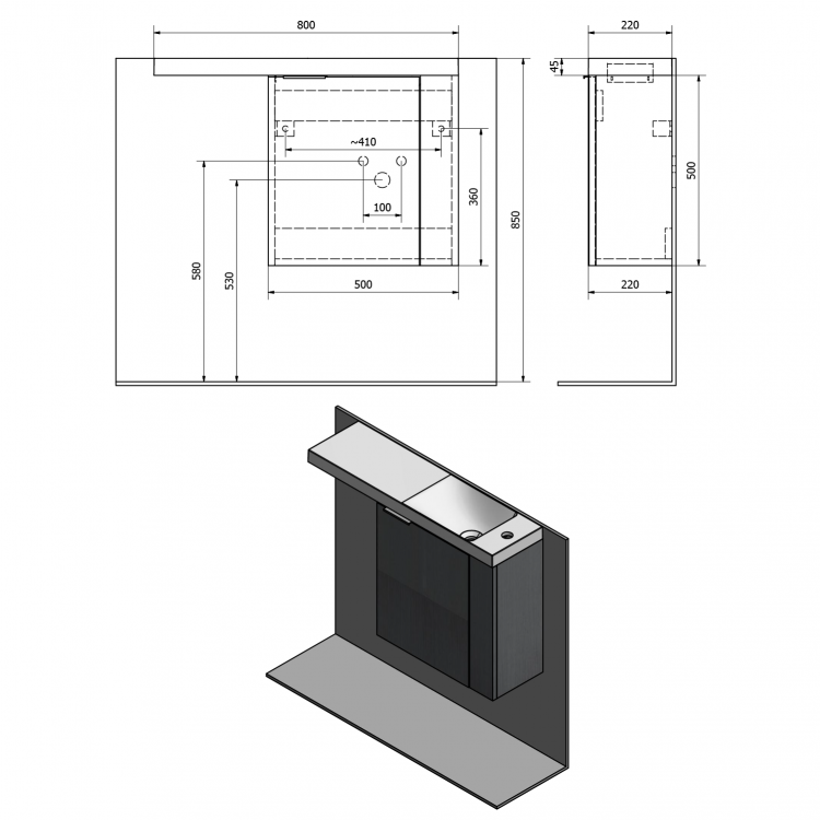 LATUS VI umyvadlová skříňka 50x50x22cm, pravá, bílá (55830)