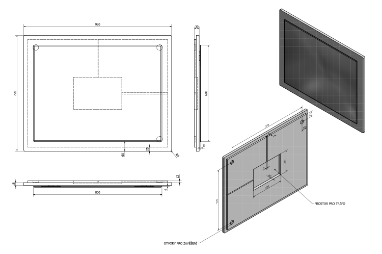 MITRA zrcadlo v rámu 920x720x40mm, antracit