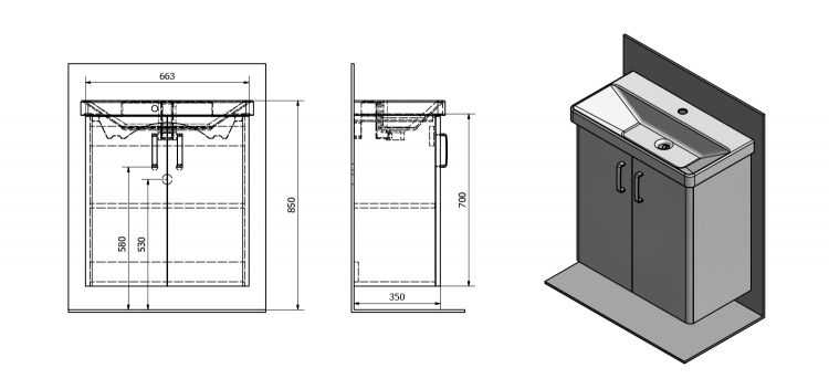 Umyvadlová skříňka 66,3×70×35 cm dub stříbrný – Sapho THEIA TH072-1111