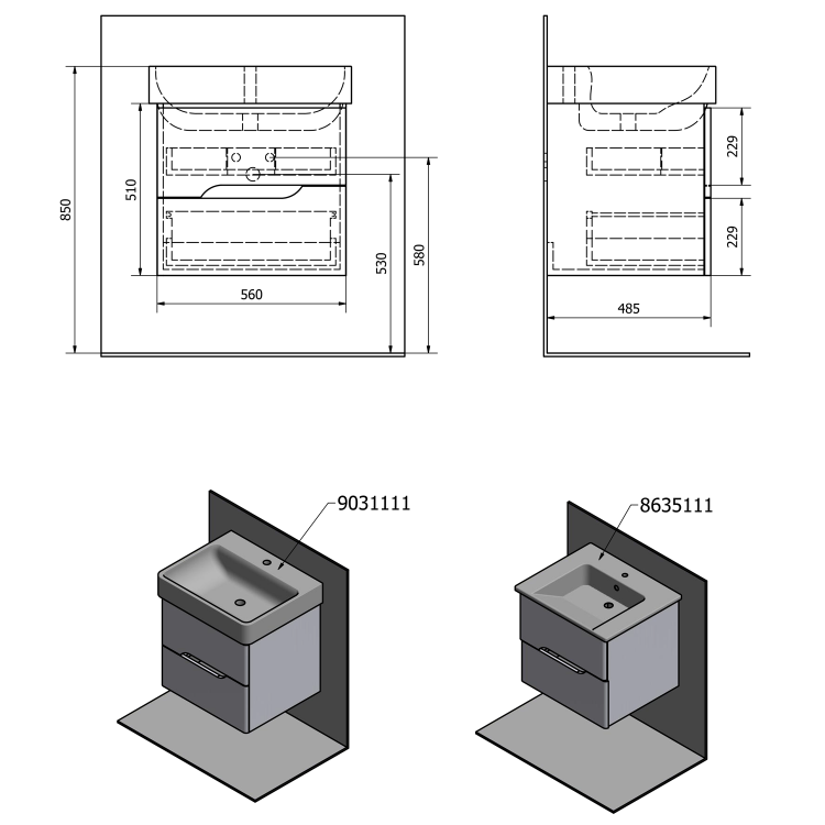Umyvadlová skříňka 56×51×48,5 cm bílá mat dub graphite – Sapho MEDIENA MD061