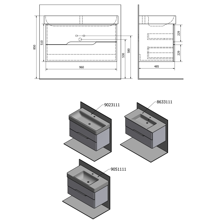 Umyvadlová skříňka 96×51×48,5 cm bílá mat dub graphite – Sapho MEDIENA MD101