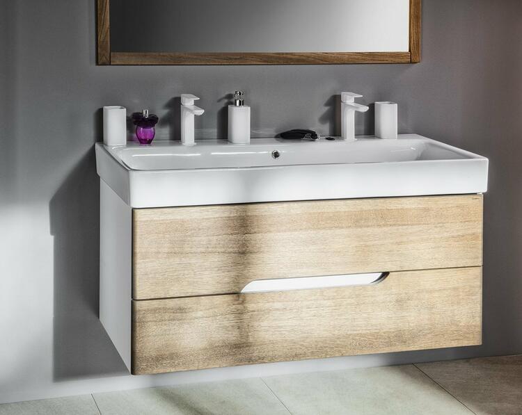 Umyvadlová skříňka 117×51×48,5 cm bílá mat dub graphite – Sapho MEDIENA