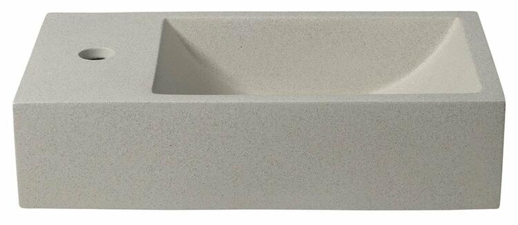 CREST L betonové umývátko, nástěnné, včetně výpusti, 40x22cm, bílý pískovec