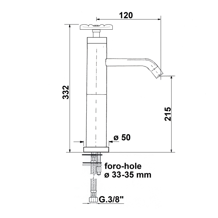 INDUSTRY stojánková umyvadlová baterie vysoká, výška 332 mm, chrom/černá