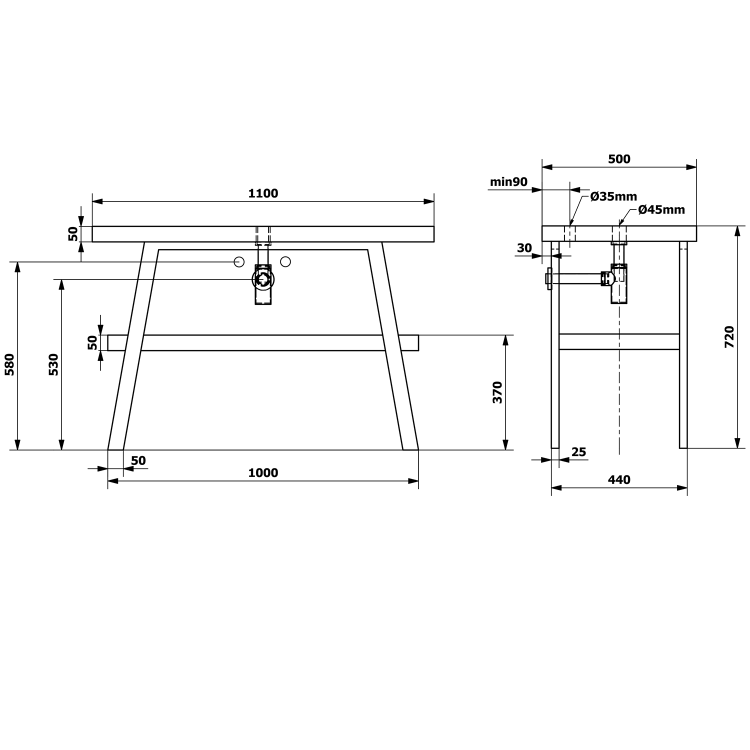 TWIGA umyvadlový stolek 110x72x50 cm, černá mat/dub Rover