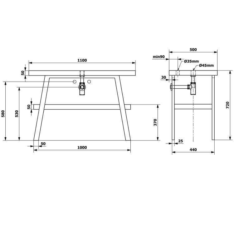 Umyvadlový stolek 110×72×50 cm černá mat dub rover – Sapho TWIGA VC453-110-4