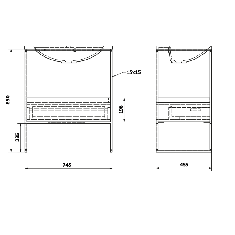 SKA konzole pod umyvadlo se zásuvkou 750x850x460mm, černá mat/bílá lesk