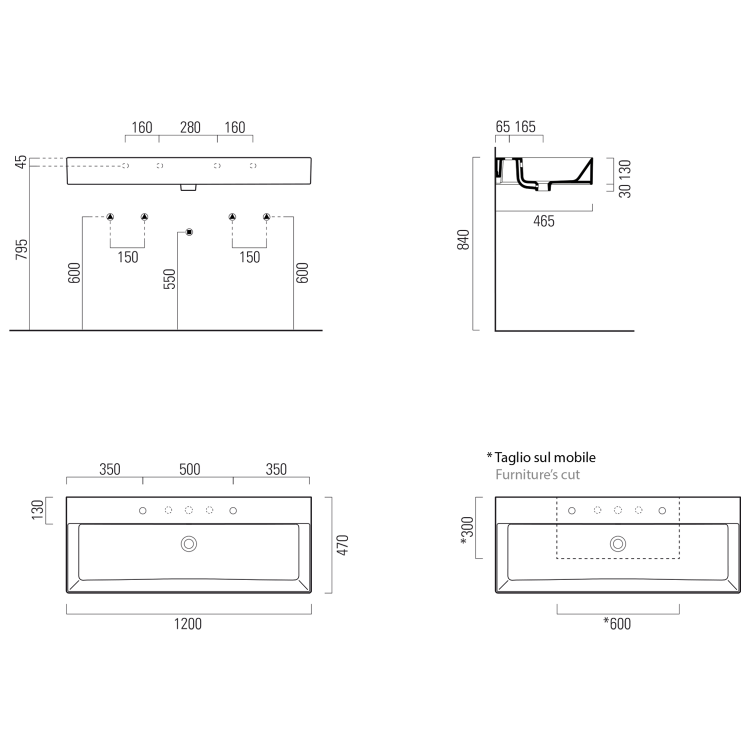 Keramické dvojumyvadlo 120x47 cm bílá - GSI Kube X 9424211