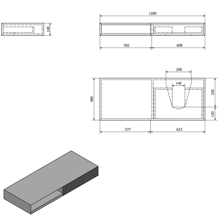 Umyvadlová skříňka 120×14×48 cm dub – Sapho MORIAN MR113