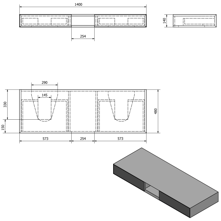 Umyvadlová skříňka 140×14×48 cm dub černý – Sapho MORIAN MR125