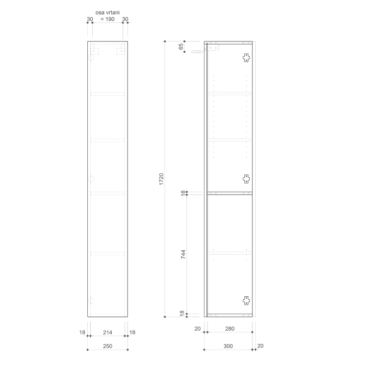 ESPACE skříňka 25x172x32cm, 1x dvířka, levá/pravá, bílá lesk