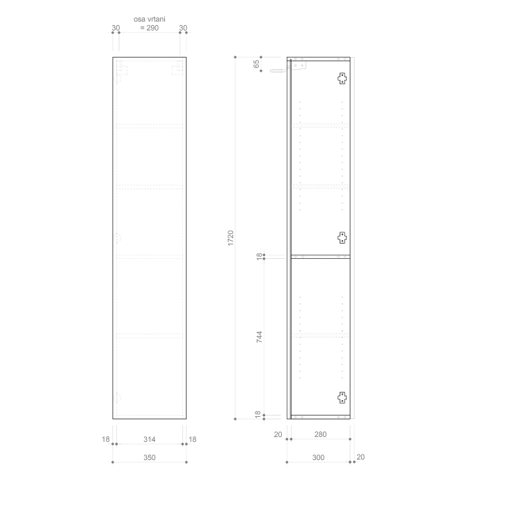 ESPACE skříňka 35x172x32cm, 1x dvířka, levá/pravá, bílá mat